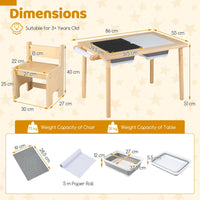 Kids Sensory Table and Chair Set with Adjustable Height 2 Bins for Water Sand Play