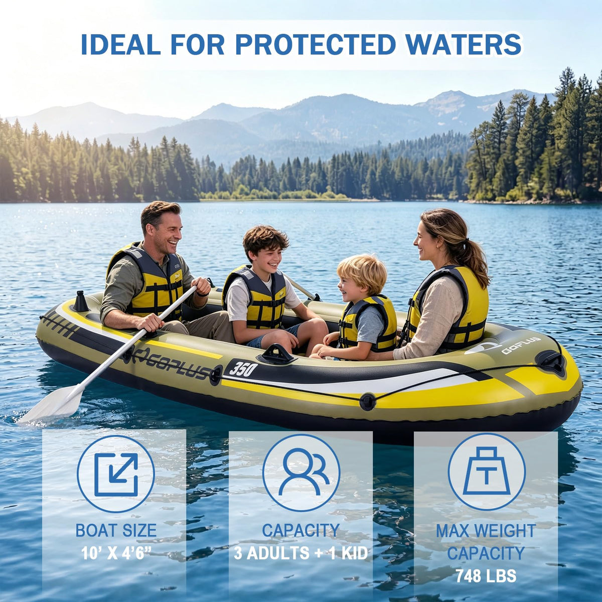 Inflatable Boat, 3/4 Person Heavy-Duty Fishing Raft Set