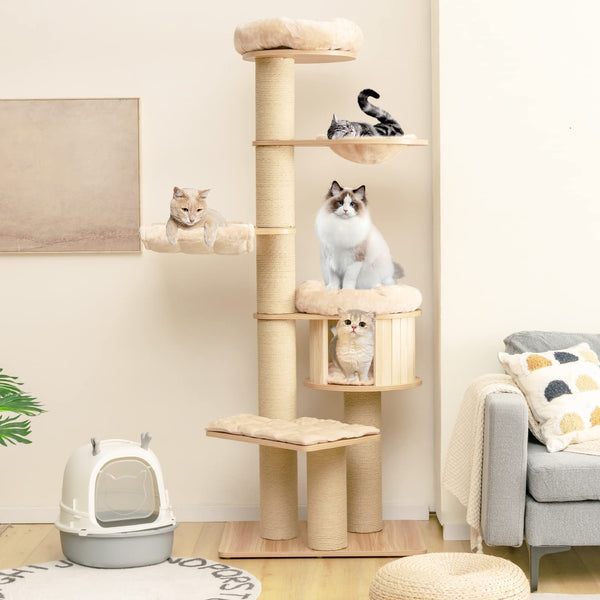 191cm Multi-Level Cat Tree Tower for Indoor Cats, Large Cat Tree Stand w/Wood Cat Condo