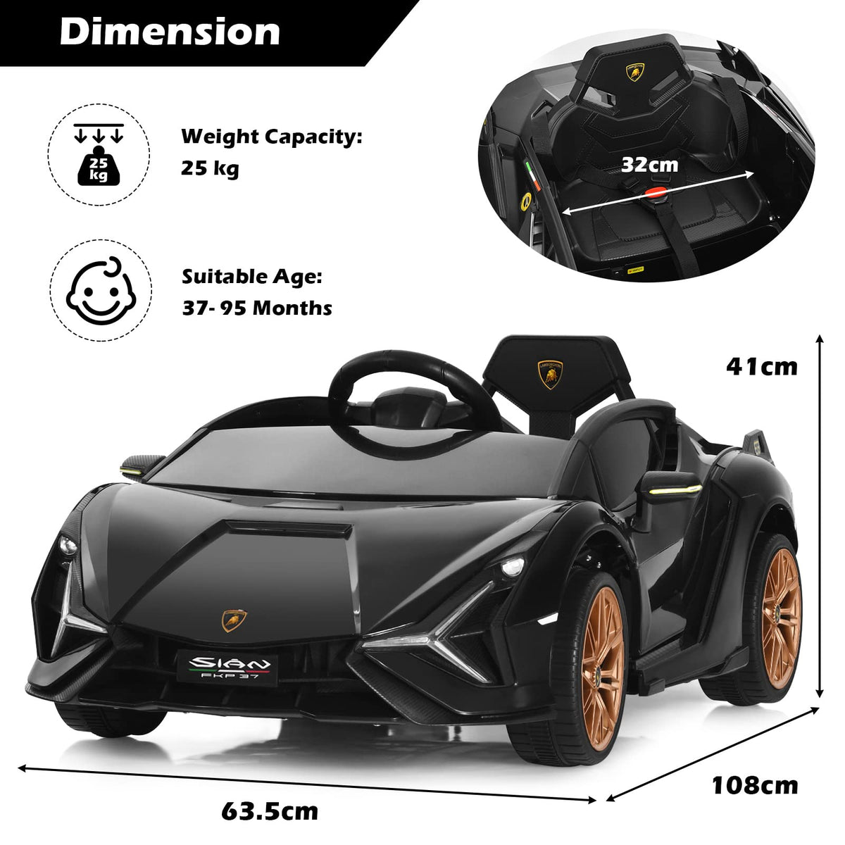 Lamborghini Licensed 12V Kids Ride On Car, Children Electric Ride-on Vehicle