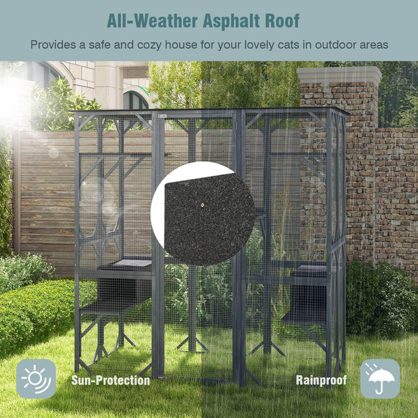 Large Outdoor Wooden Cat House 180cm Catio Enclosure w/Weatherproof Asphalt Roof
