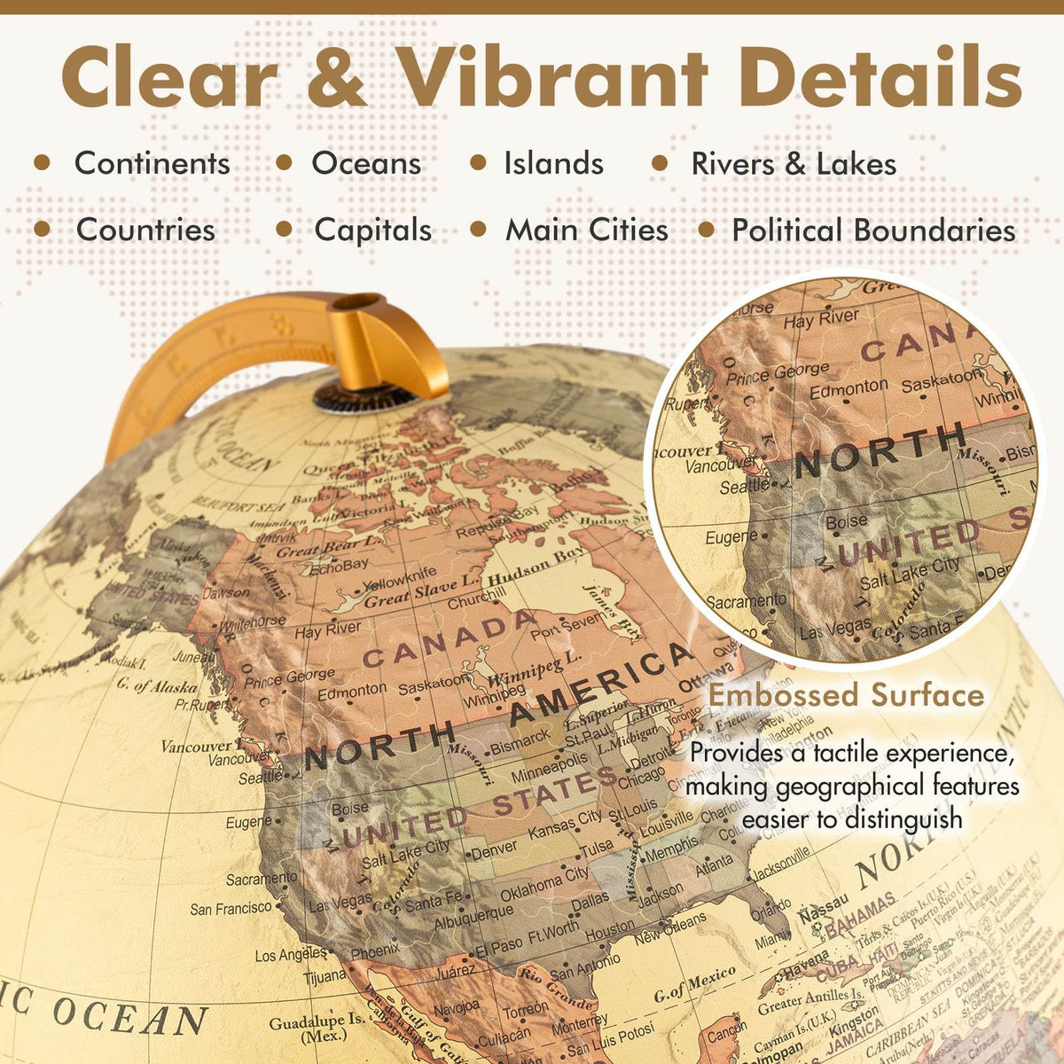 30 cm Illuminated World Globe Light up Globe Night Lamp with Wooden Stand