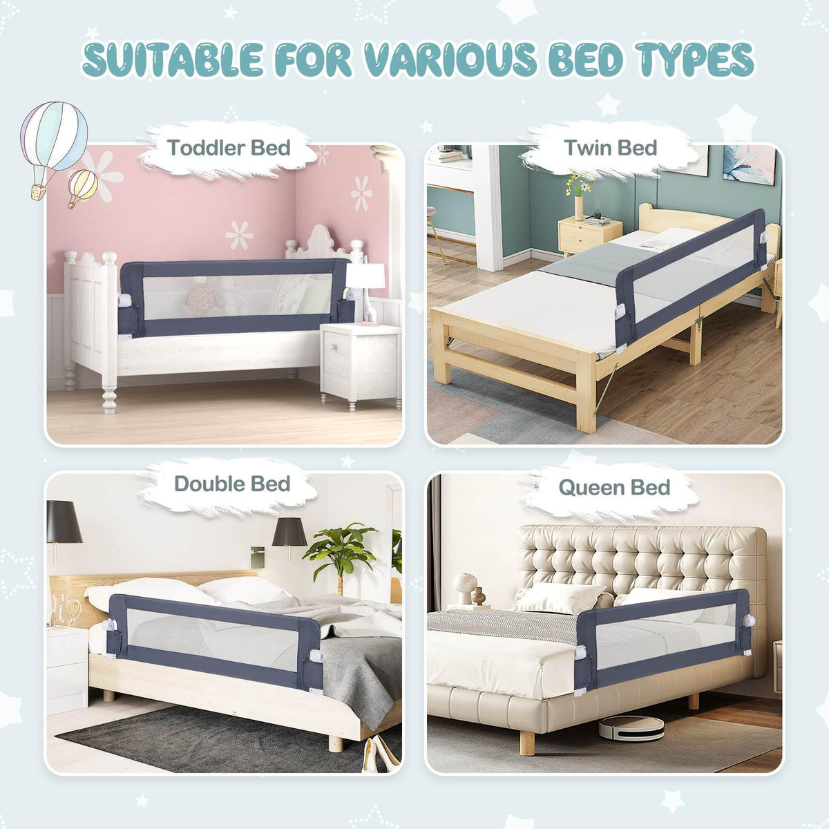 152cm x 42cm Foldable Swing Down Baby Bed Guard Rail