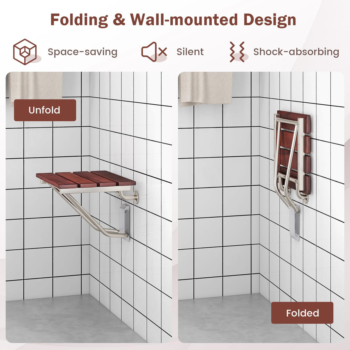 Folding Shower Seat, Wall Mount Shower Chair for Inside Showe