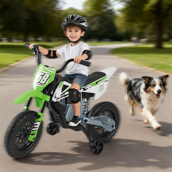12V Kids Motorcycle with Training Wheels and Spring Suspension