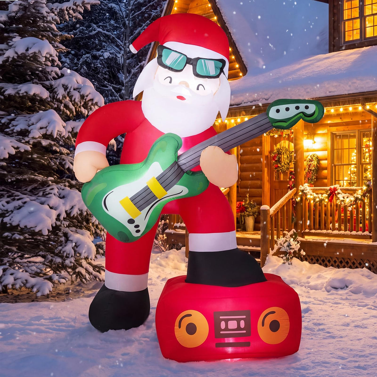 235cm Christmas Inflatable Decoration Santa Claus Plays Guitar with Lights and Music Player