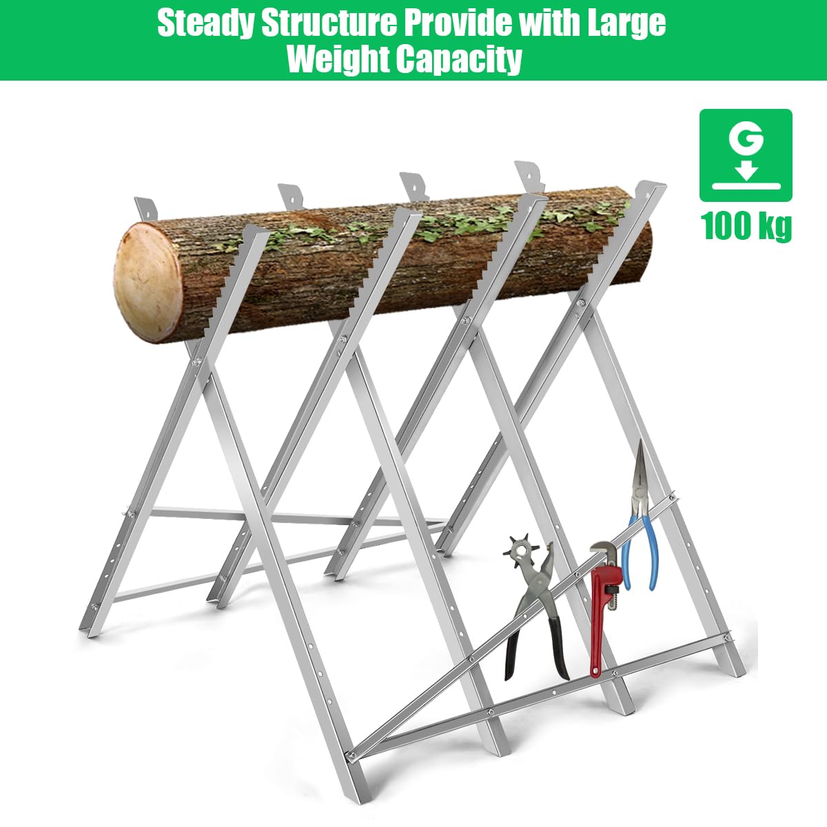 Foldable Sawhorse, Heavy-Duty Metal Log Sawhorse Stand