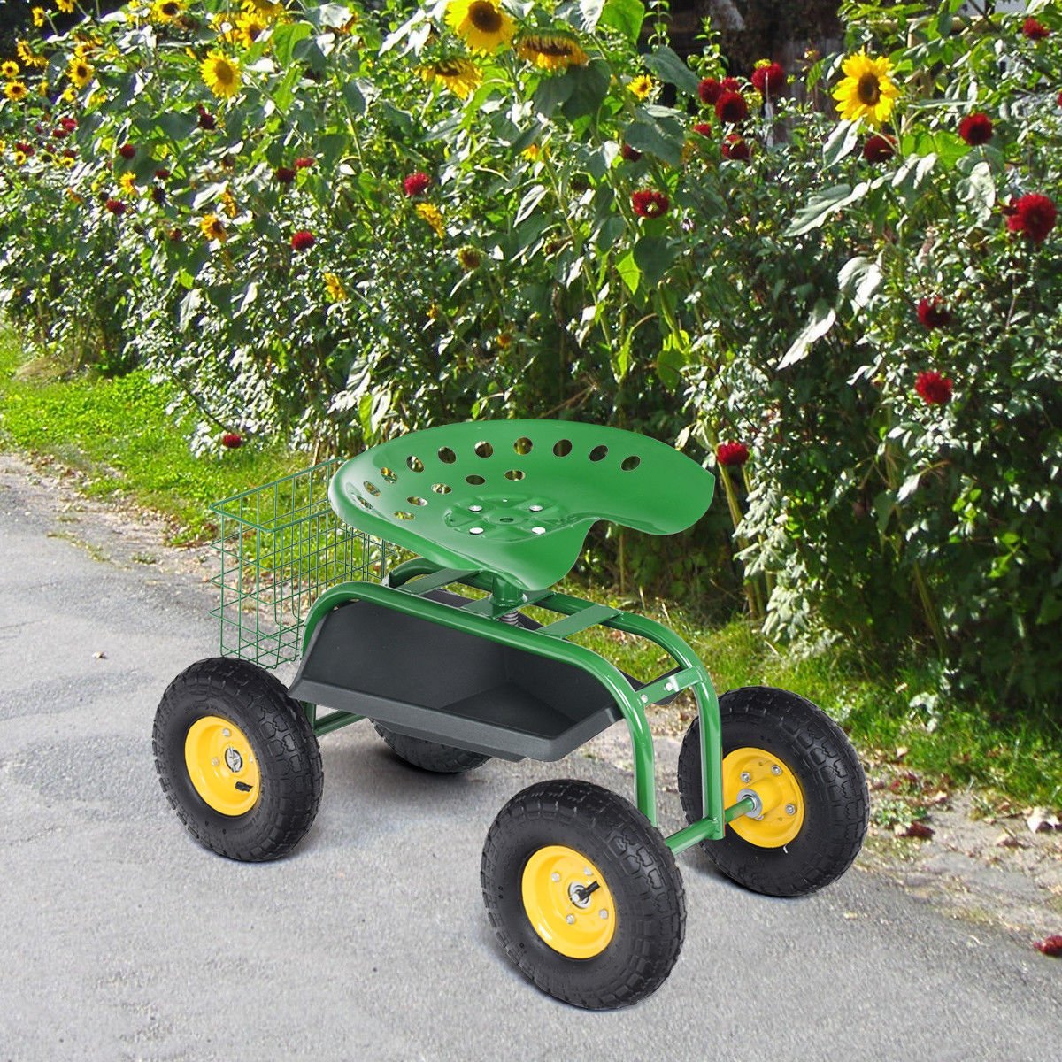 Giantex Rolling Garden Work Seat, 360 Swivel Gardening Workseat with Wheels
