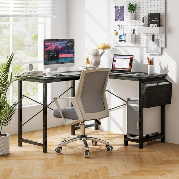 Giantex L-Shaped Office Desk, Modern Reversible Computer Desk with Storage Pocket & CPU Stand