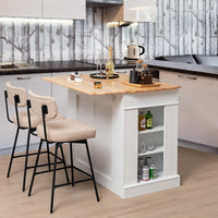 Giantex Kitchen Island with Storage, Kitchen Island Table with Drop Leaf Rubber Wood Countertop, Drawers