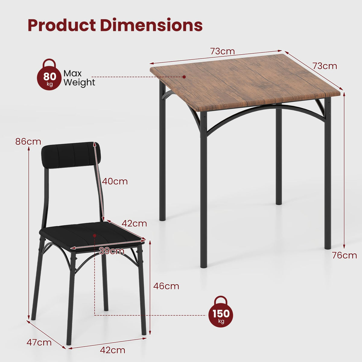 3-Piece Dining Table Set, Square Kitchen Table & 2 Chairs