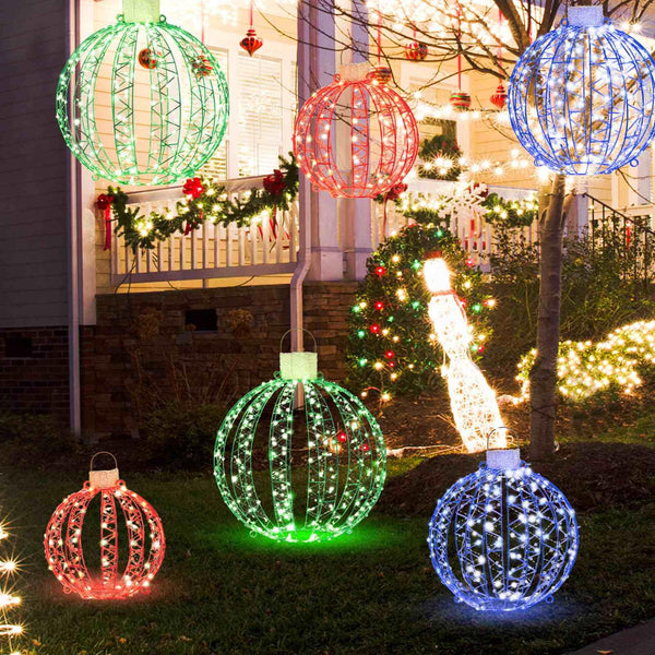 3 Pack Christmas Light Balls, Christmas Decoration Light Balls w/ 360 Led Lights & Metal Frame & Plug in