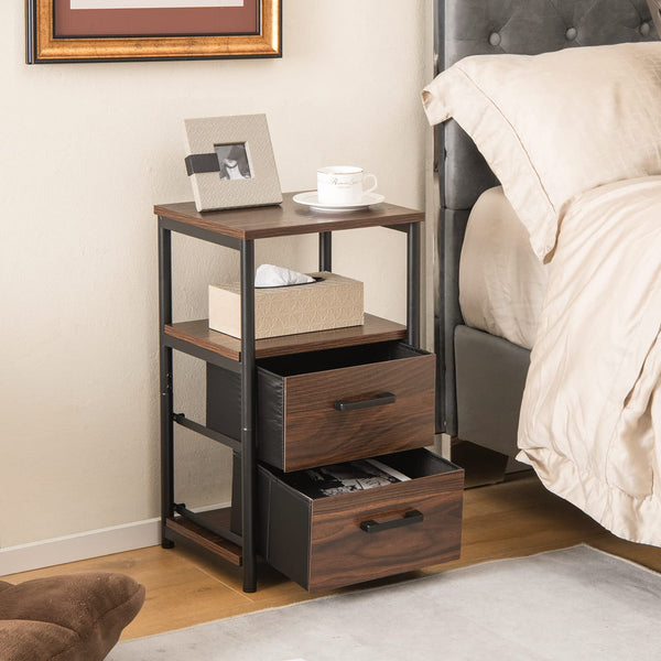 Giantex Retro Nightstand, Bedside Table with 2 Removable Fabric Drawers & Sturdy Metal Frame