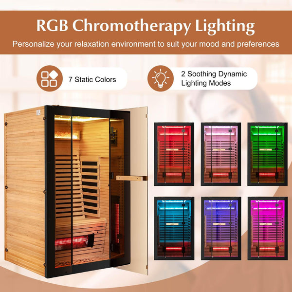 Infrared Wooden Sauna Room for 2 People with Heating Panels and Red Light Tubes