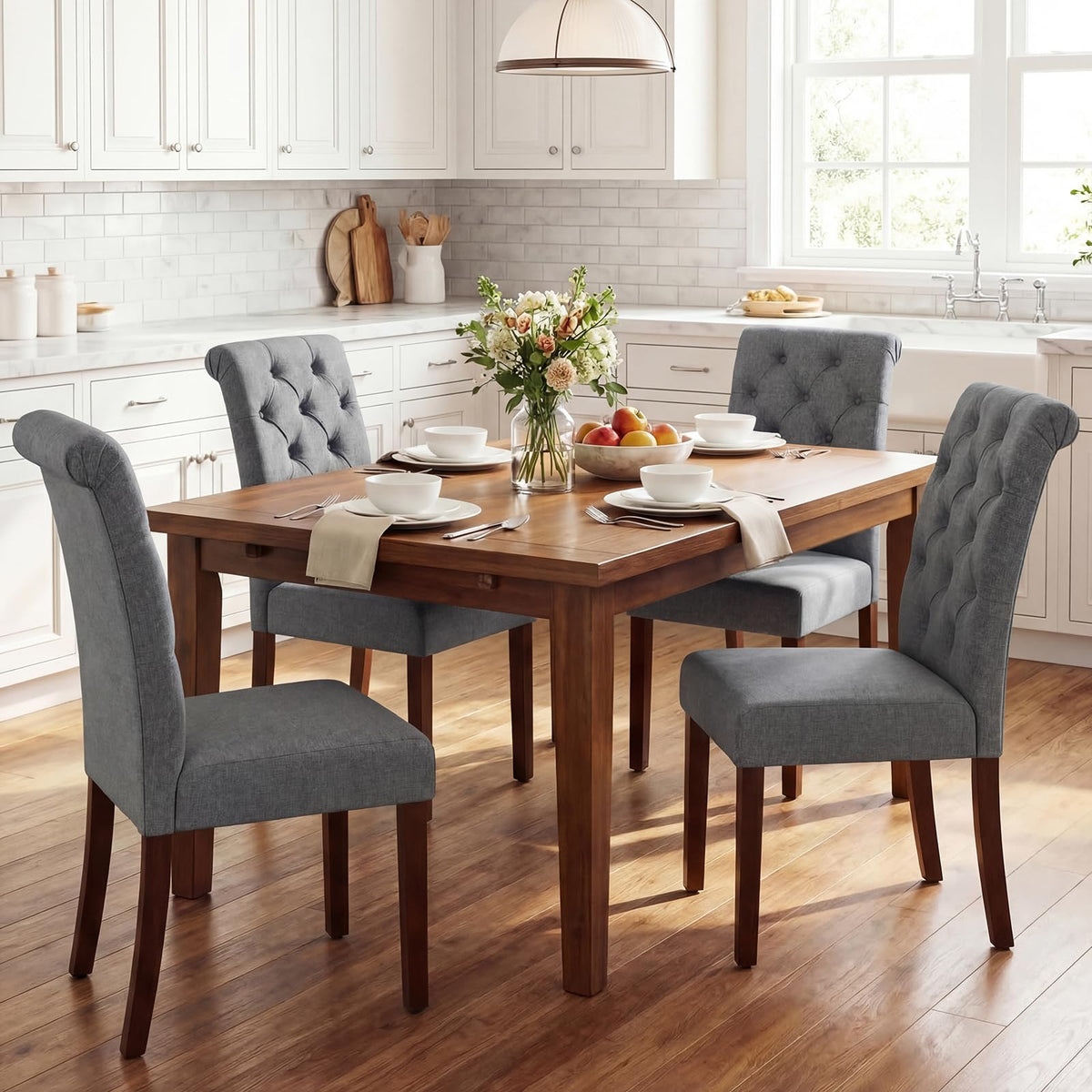 Giantex Upholstered Dining Chairs Set of 2, Modern Button Tufted Chairs