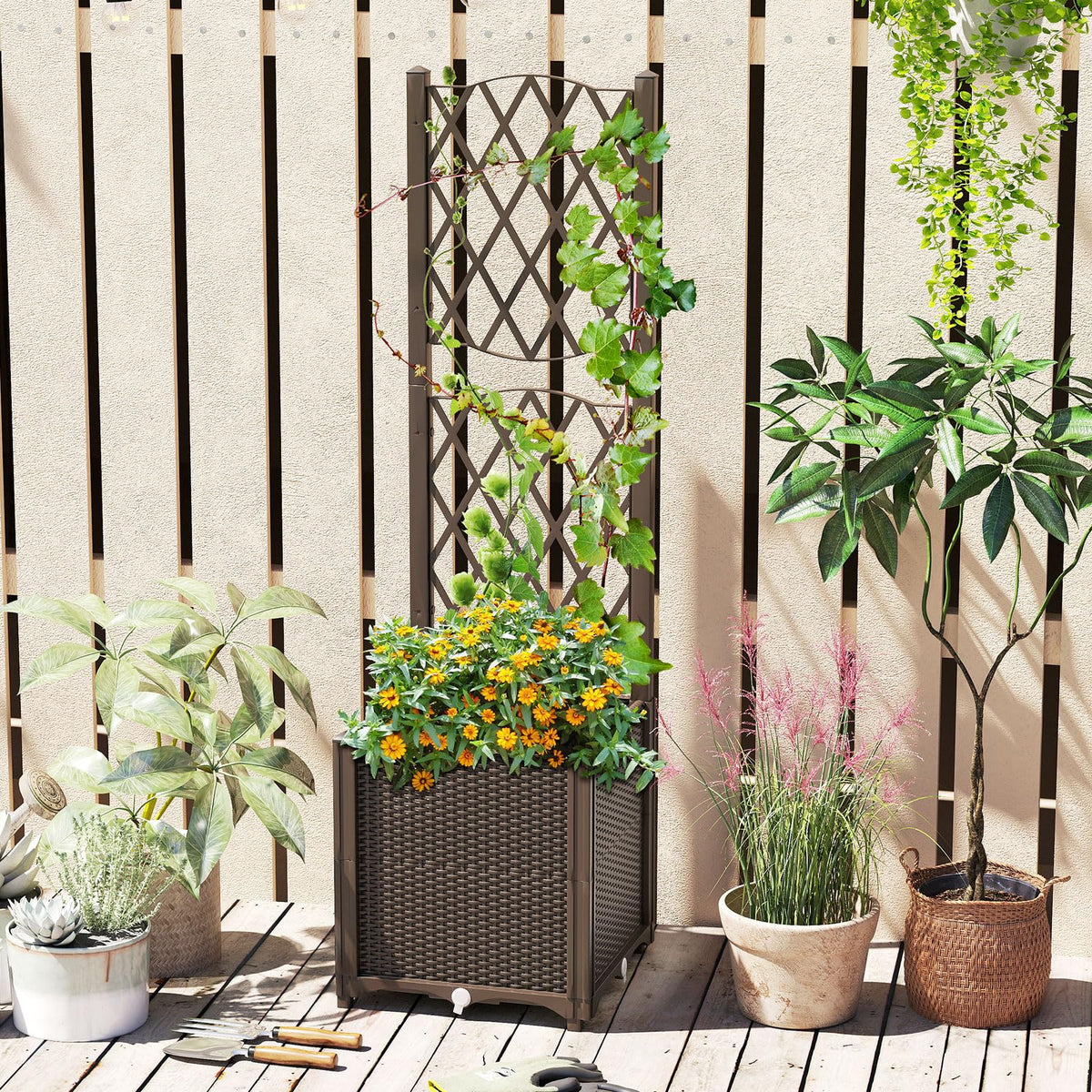 Raised Garden Bed with Trellis, Elevated Planter Box