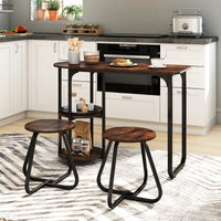 3-Piece Dining Table Set Rectangular Kitchen Table and 2 Stools with 2-tier Storage Shelves