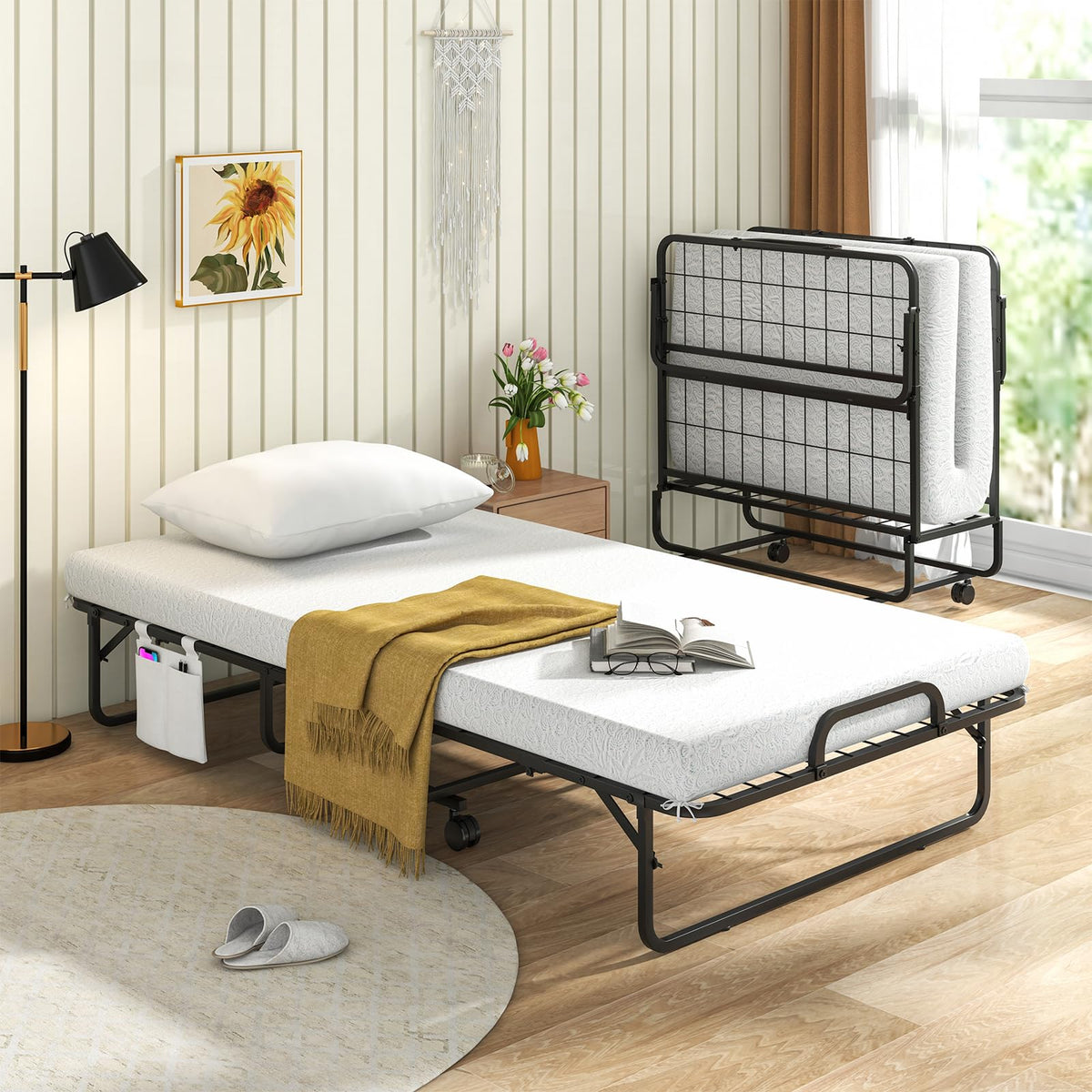 Single Size Folding Bed with Memory Foam Mattress & Pillow
