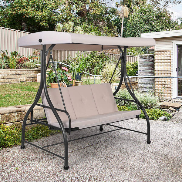 3-Person Convertible Canopy Swing with 3 Comfortable Cushion Seats for Garden & Balcony