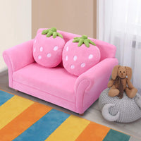 Kids Sofa with 2 Cute Strawberry Pillows, Children Couch Armrest Chair Double Seats