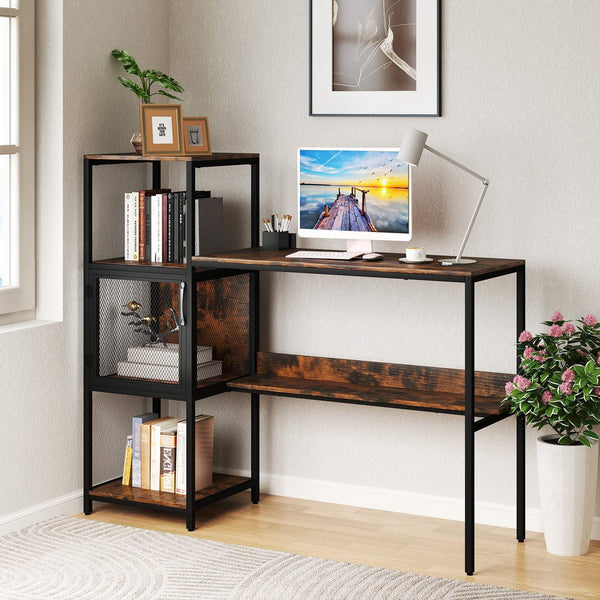 Home Office Desk with Storage Cabinet & Shelves