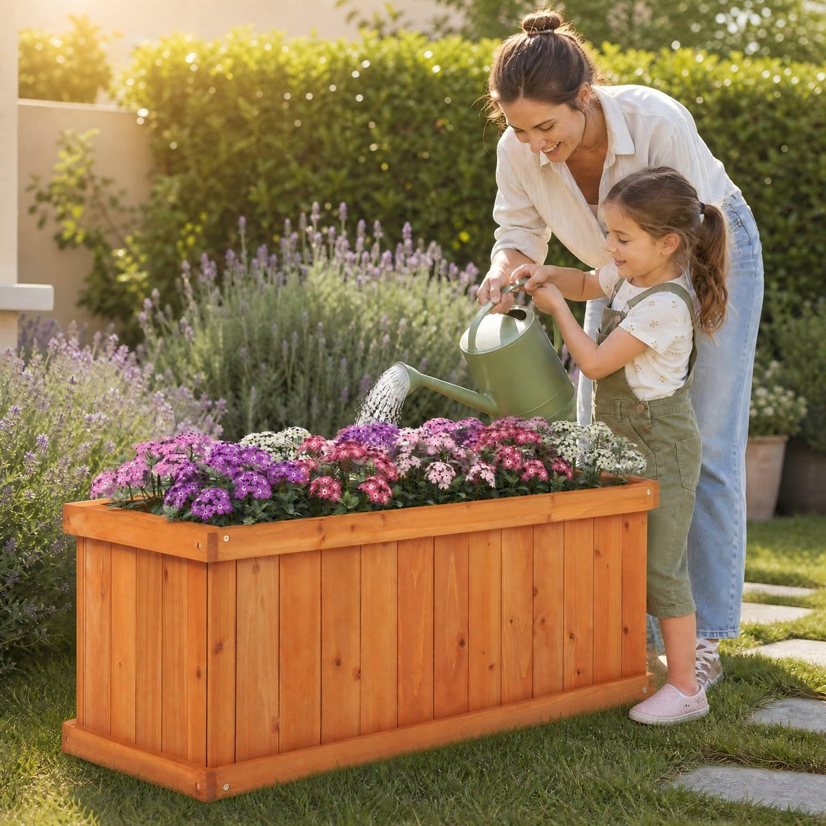 Raised Garden Bed with 4 Drainage Holes and Bottom Gaps for Vegetables Flowers Herbs