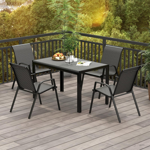 5 Piece Patio Rattan Dining Set, Outdoor Table & Chairs Set for 4