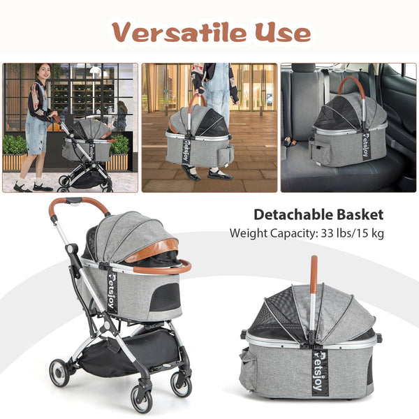 Foldable Dog Cat Stroller w/Removable Waterproof Cover