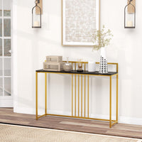 Giantex Modern Minimalist Console Table, Narrow Sofa Side Table w/Faux Marble Tabletop & Golden Steel Frame