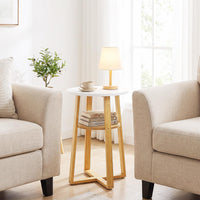 Giantex Round Side Table Set of 2 with Lower Shelf, Solid Bamboo Frame