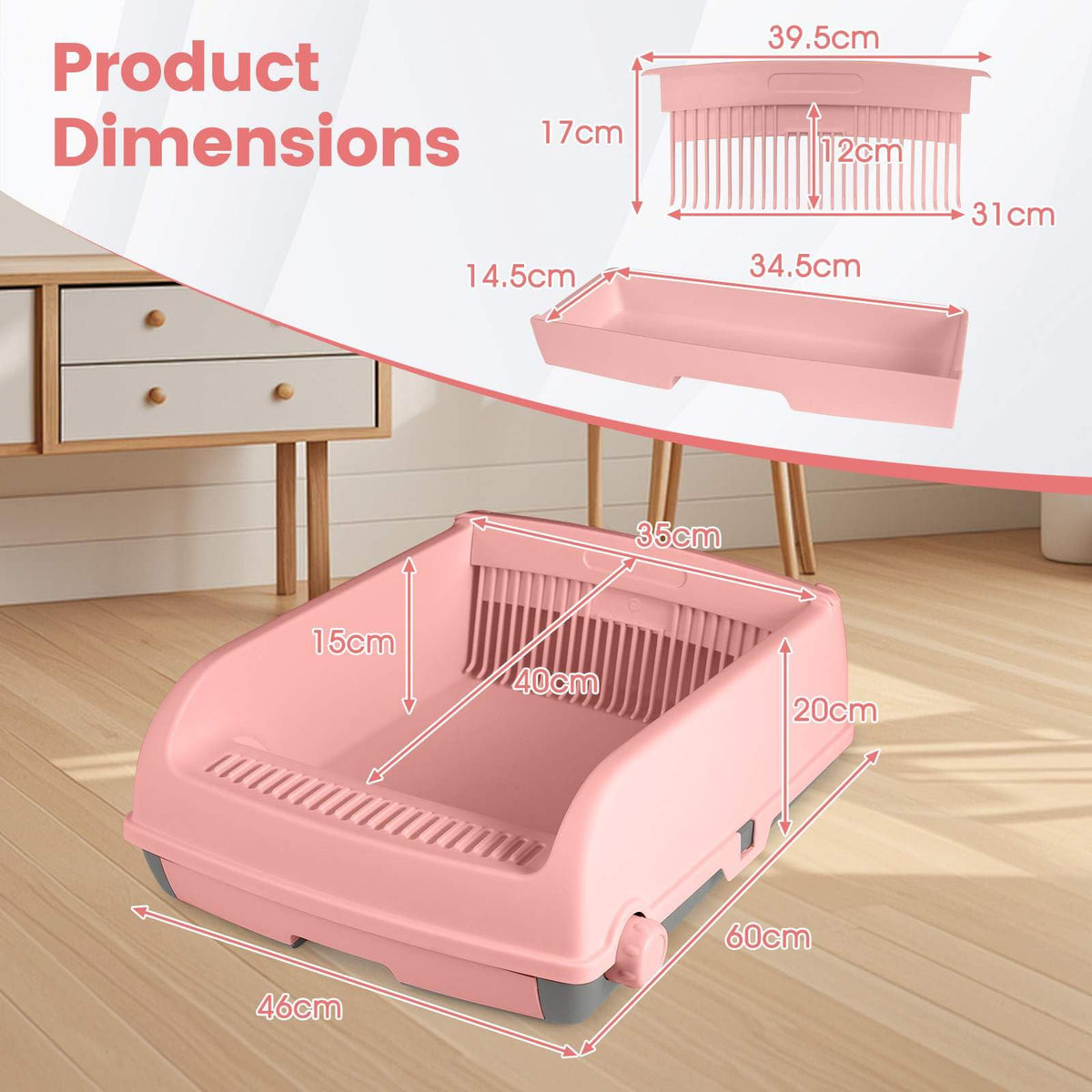 Semi-auto Open-top Cat Litter Box with High Side, Splash-Proof Cat Toilet