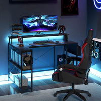 Giantex 120cm L-Shaped Gaming Desk, Computer Desk w/LED Lights & Power Outlets