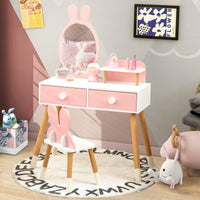 Kids Vanity Table and Chair Set with Removable Mirror and 2 Large Drawers for Toddlers