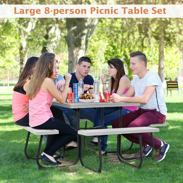 8-person Square Picnic Table Bench Set with 4 Benches 225 KG Capacity