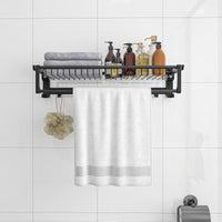 Giantex Foldable Bathroom Towel Rack, Wall Mounted Towel Shelf w/Adjustable Towel Bar & Movable Hooks