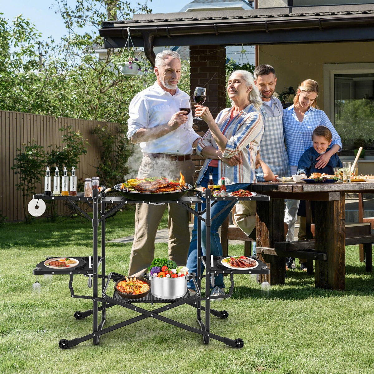 Station Cook Camping Kitchen Table Folding Portable Outdoor Cook Station with 4 Sid ...