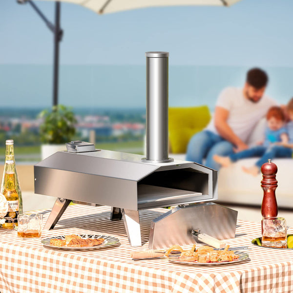 Portable Outdoor Pizza Oven, Foldable Stainless Steel Pizza Maker with 12" Pizza Stone