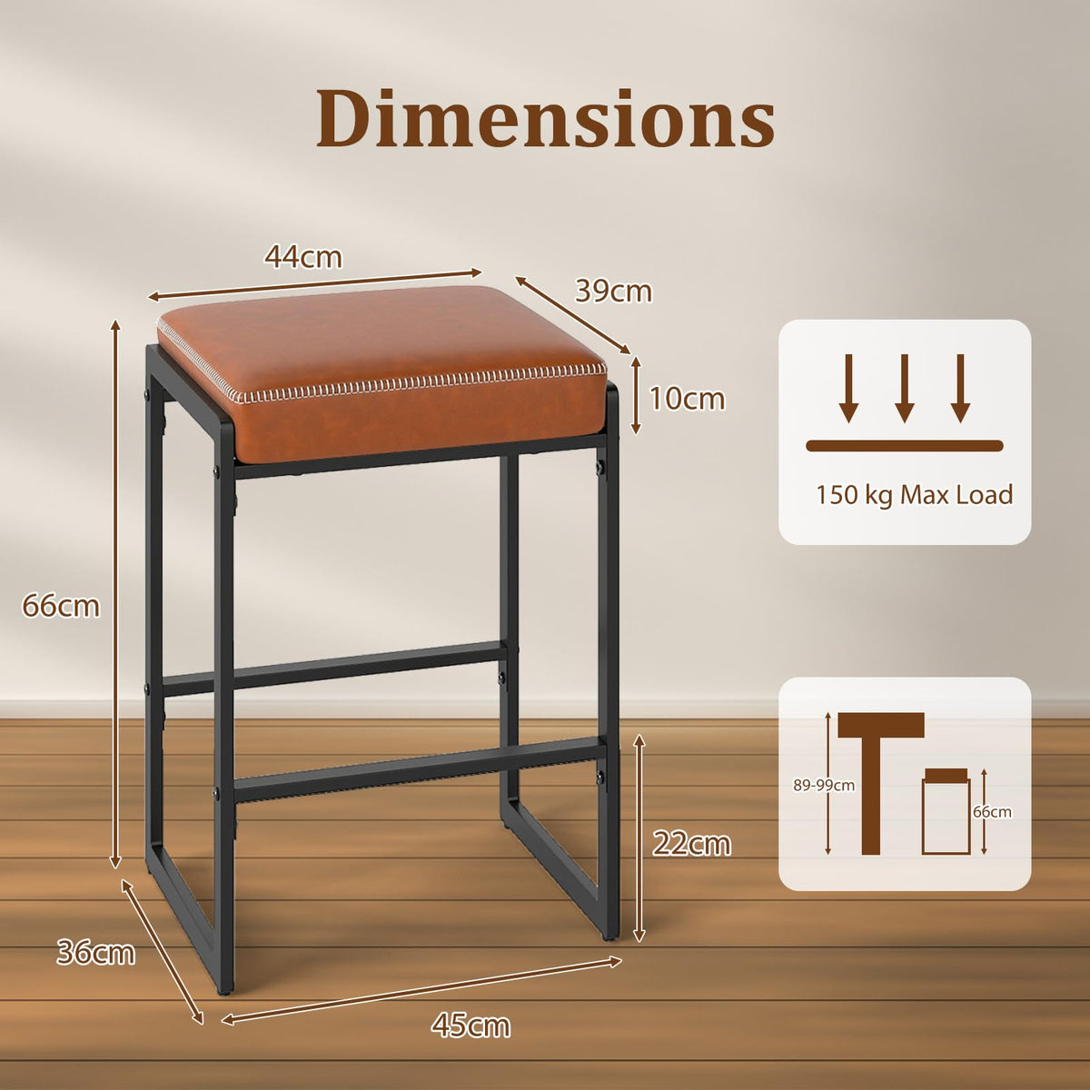 26 Inch Bar Stools Set of 2 with Faux Leather Upholstered Seat for Dining Room