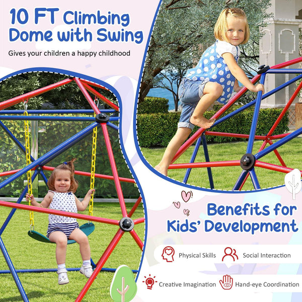 3m Kids Climbing Dome with Swing Outdoor Jungle Gym Climber