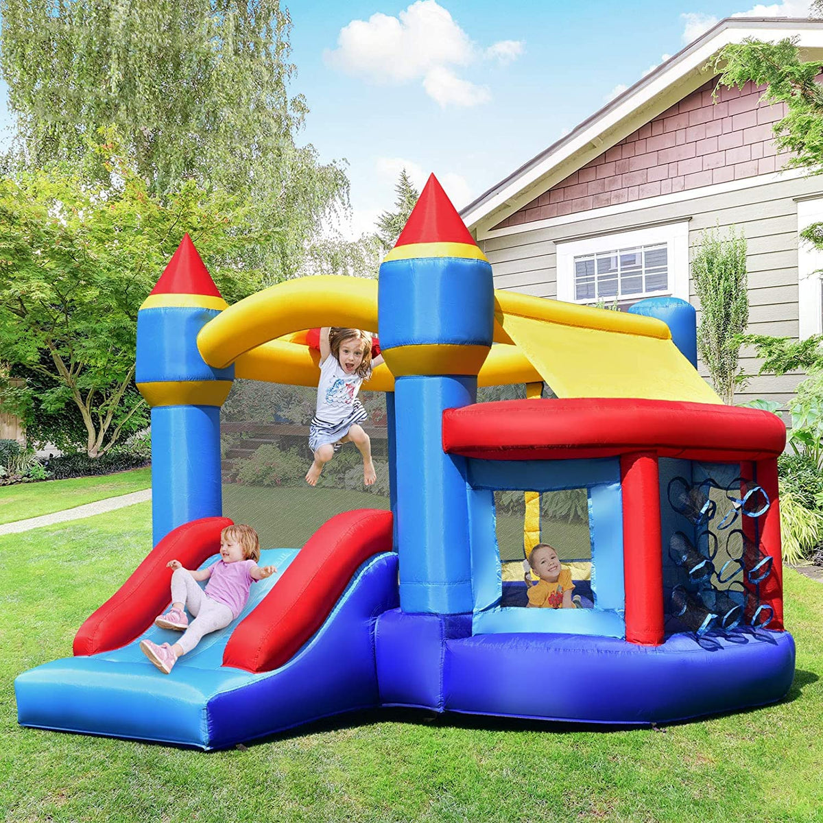 5-in-1 Inflatable Bounce House, Kids Jumper Bouncer w/Slide, Ball Shooting Area