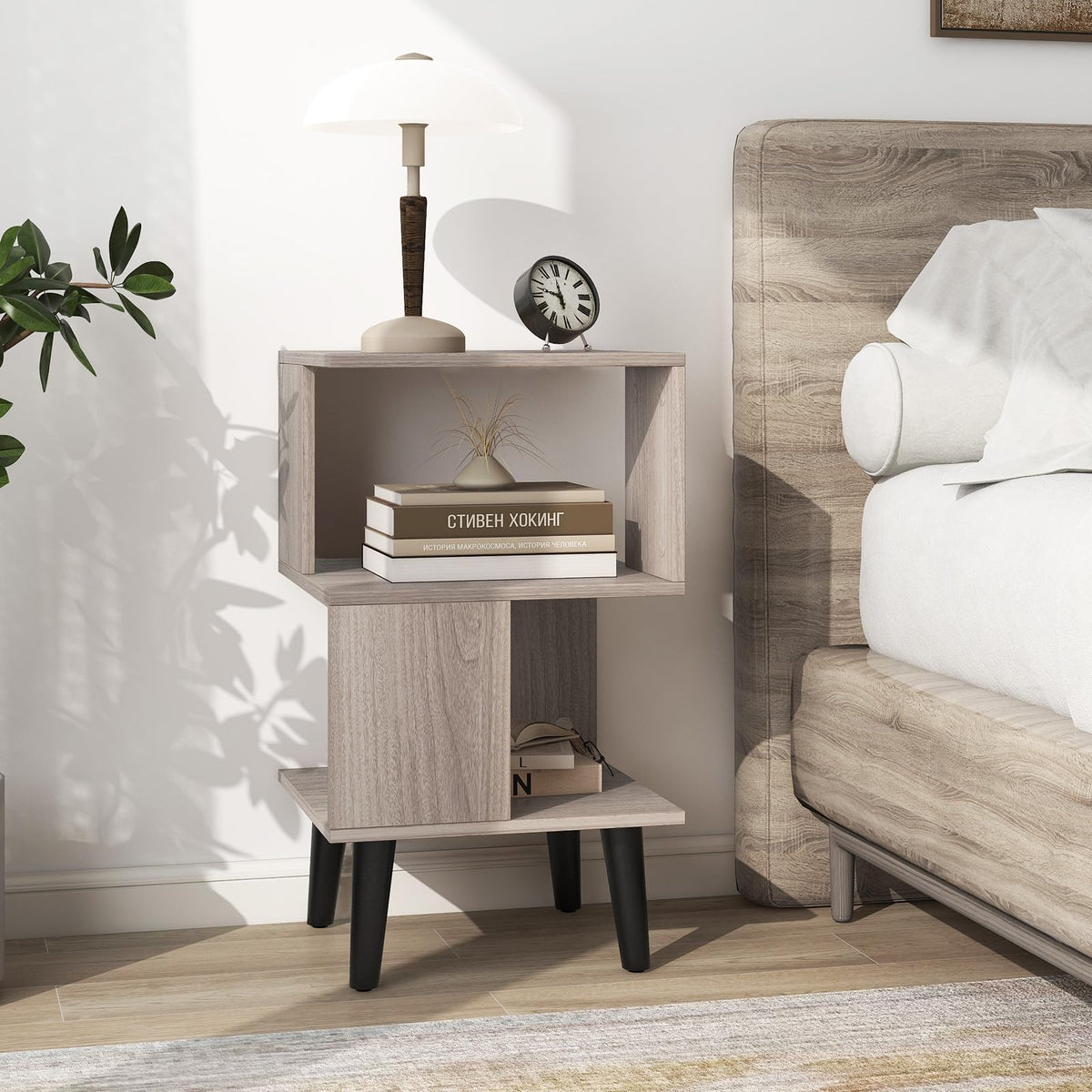 3-Tier Geometric Bookshelf Set of 2, Modern Asymmetrical End Table