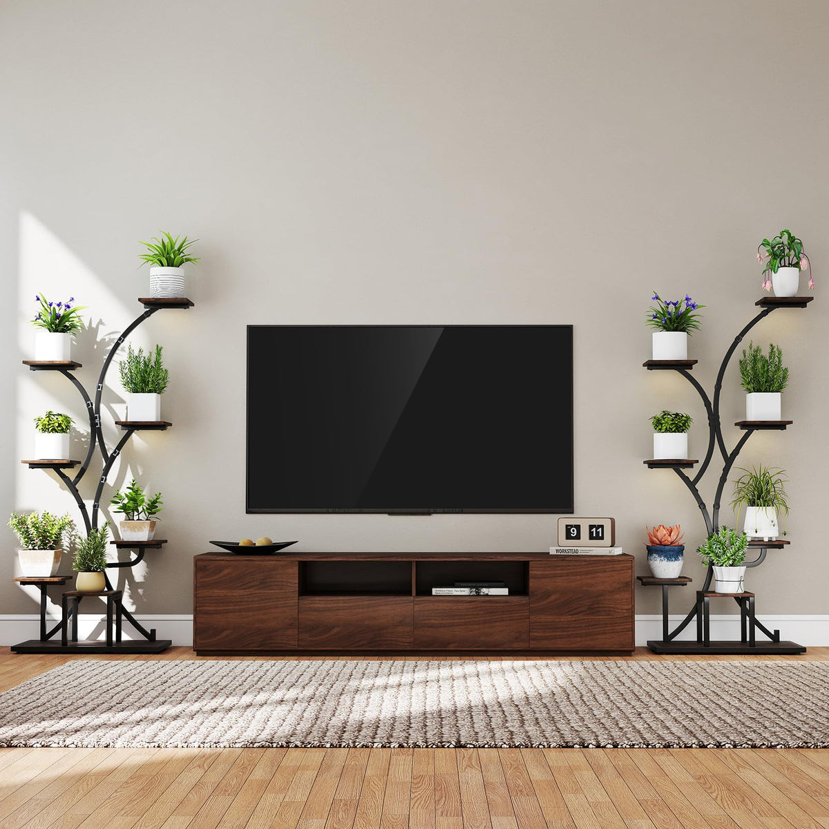 Indoor Plant Stand with Grow Lights, 146CM Tall 8-Tier Corner Metal Plant Shelf
