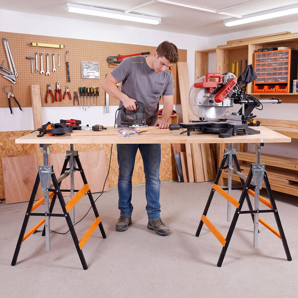 2 Pack Folding Saw Horses, Heavy Duty Metal Adjustable Height Sawhorse Set