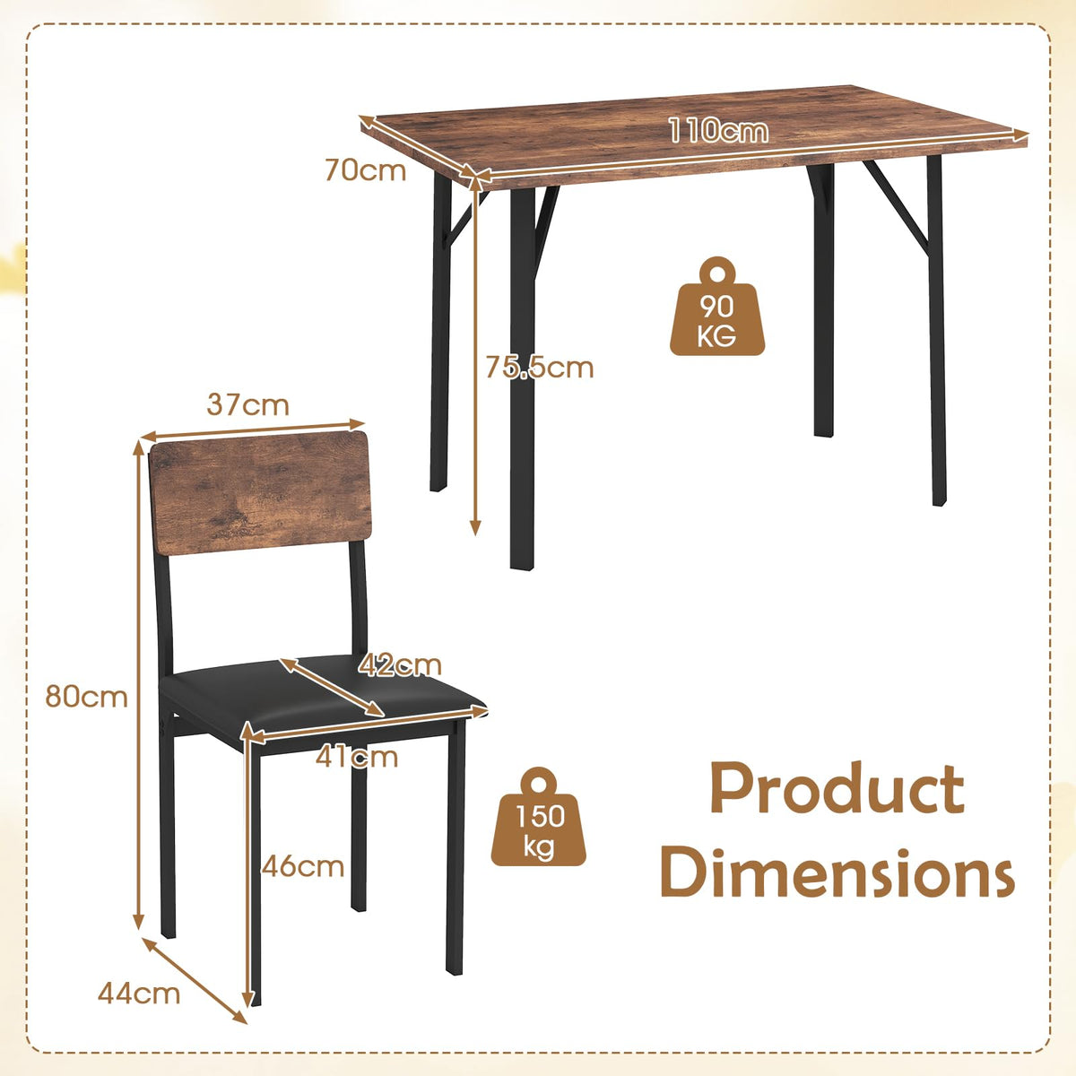 5-Piece Dining Table Set Industrial Kitchen Table and 4 PU Leather Upholstered Chairs