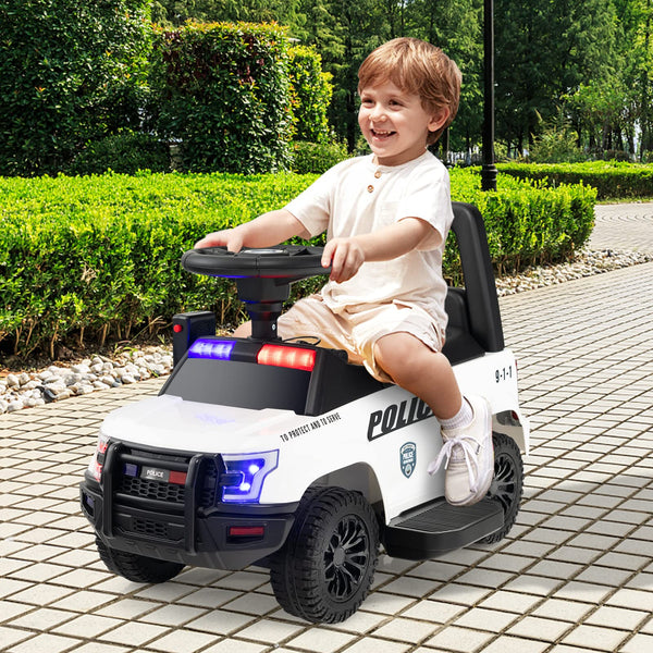 Kids Ride On Police Car, 6V Battery Powered Electric Toy Car w/Real Megaphone, Music