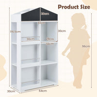House Shaped Kids Bookshelf, Toy Storage Organizer w/Compartments & Chalkboard