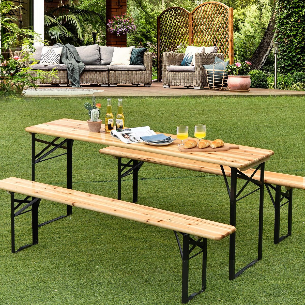 3PCS Outdoor Folding Picnic Table Bench Set