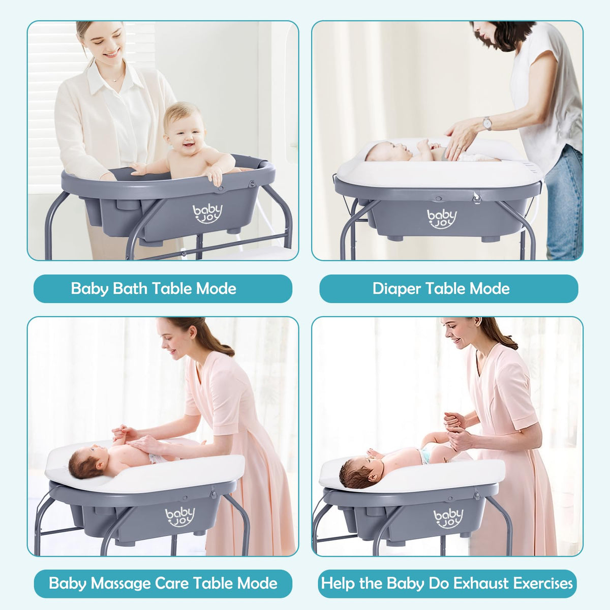 2 in 1 Baby Changing Table with Bathtub, Folding Diaper Dresser Station for Newborn Infant with Wheels