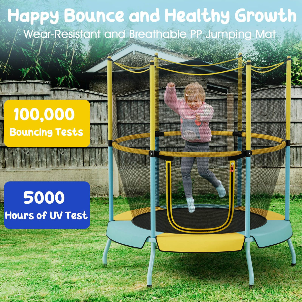 48 Inch Trampoline for Kids with Safety Enclosure Net and Curved Metal Legs