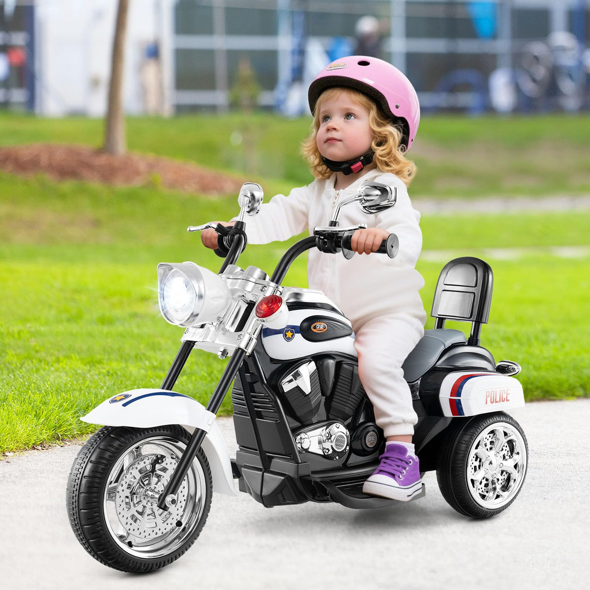 6V Kids Motorcycle 3-Wheel with Headlight and Horn White